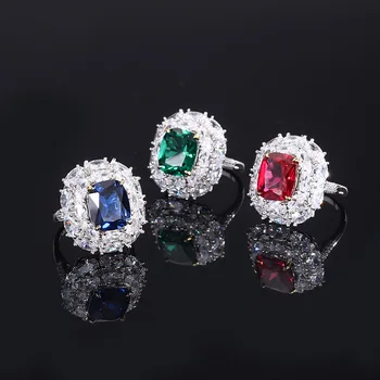 Stříbro 925 Šperky Pravosti 9.5*11.6 mm Lab Vytvořil Ruby, Smaragd, Safír Prsteny Pro Ženy Doprava Zdarma, Dárek k Narozeninám Dívka Luxusní