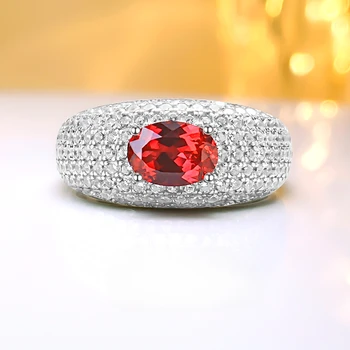 Světlo Luxusní 925 Sterling Silver Vajíčko ve tvaru Červené Poklad Prsten Set s Vysokým obsahem Uhlíku Diamanty, Unikátní Design Svatební Šperky