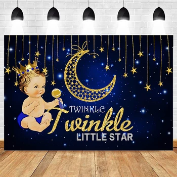 Twinkle Twinkle Little Star Pozadí Modré Oblohy Pozadí Zlatá Hvězda Moon Zdobené Kulis Děti Narozeninové Party Foto Rekvizity