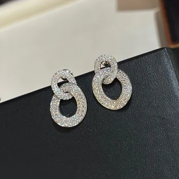 Vysoce Kvalitní 925 Sterling Silver Nádherně Vykládané Dvojitá Oválná Plné Diamond Ucho Knoflíky, Náušnice Pro Ženy Luxusní Jemné Šperky
