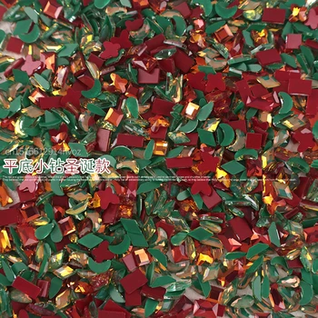 Vánoční Styl Rovný hřbet Červené A Zelené Barvy Nail Art Drahokamu Sklo Crystal DIY Manikúra Diamond Dekorace 30/100ks