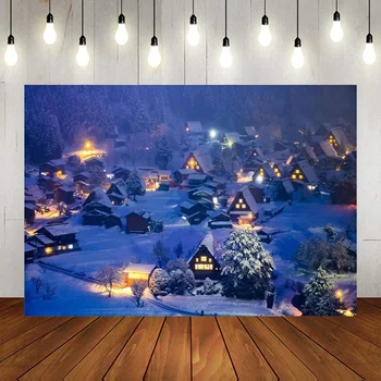 Zimní Vesnice Pozadí Japonsko Obci Noc Sněhu, Zimní Scény Pozadí, Party Dekorace Svátek Vánoční Focení Banner