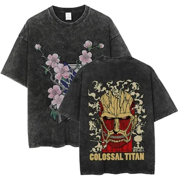 Útok na Tian Anime Nadrozměrné T Shirt High Street Muži Oblečení Y2K Estetické Top Tees Bavlna Prát Hip Hop Streetwear Harajuku